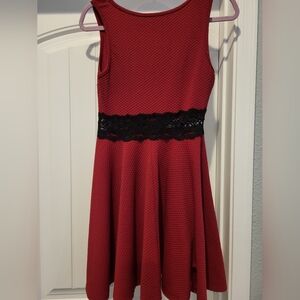 Red and black lace dress